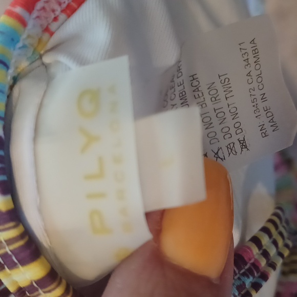 Pilyq Barcelona Multi-Colored Design Print Beaded Front Strappy Bikini Top - Picture 7 of 8